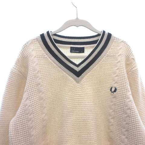 フレッドペリー FRED PERRY ニット セーター Vネック ケーブル 長袖 M