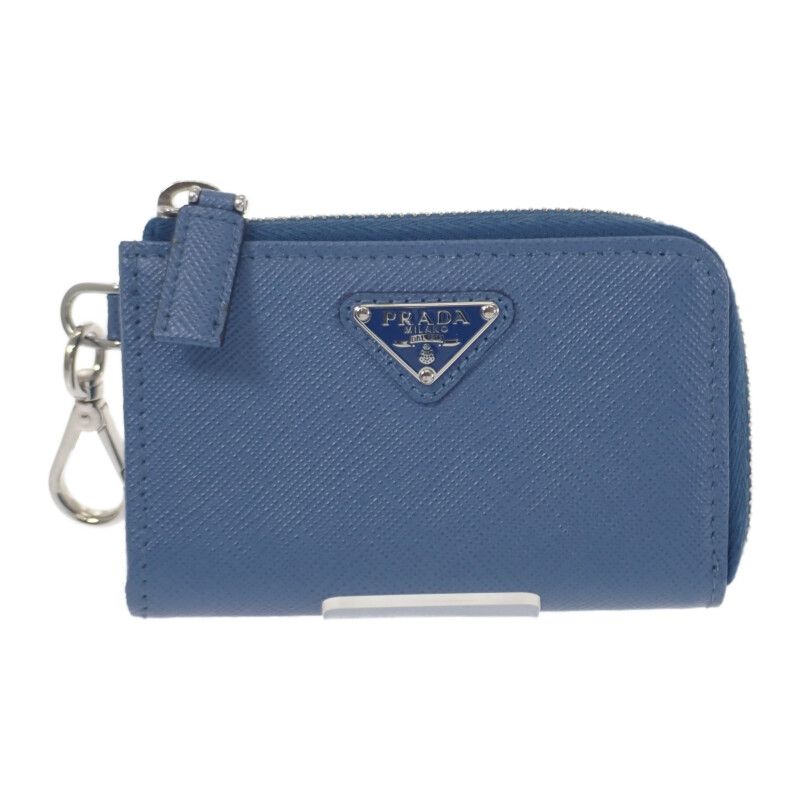 プラダ PRADA レザーキーリング 2TT085 キーケース サフィアーノ ブルー 青 メンズ レディース ユニセックス Aランク