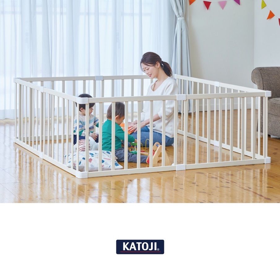 新品・未開封品】KATOJI 木製ベビーサークルDX ホワイト RN0122  