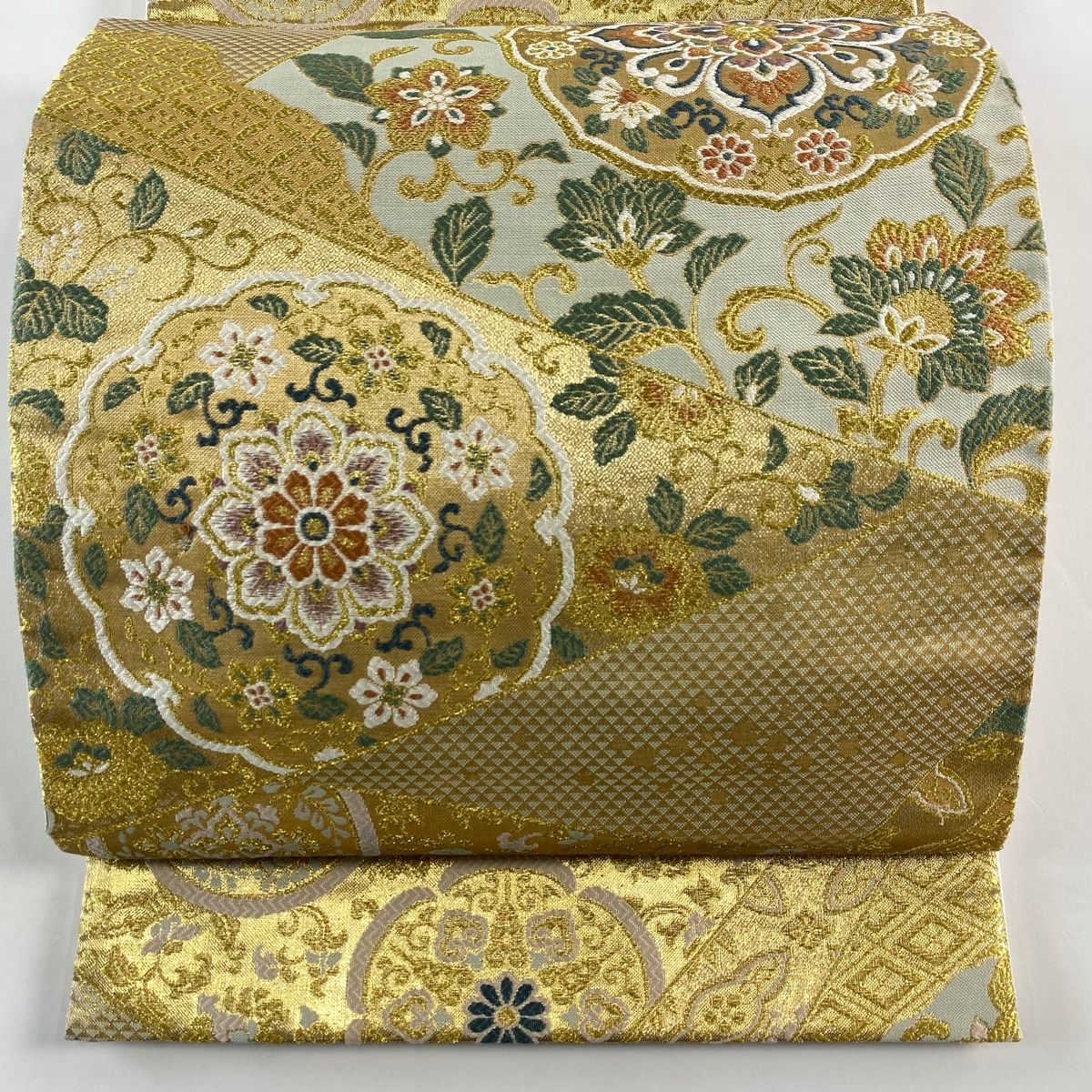袋帯 秀品 華文 花唐草 金糸 箔 金色 六通 正絹