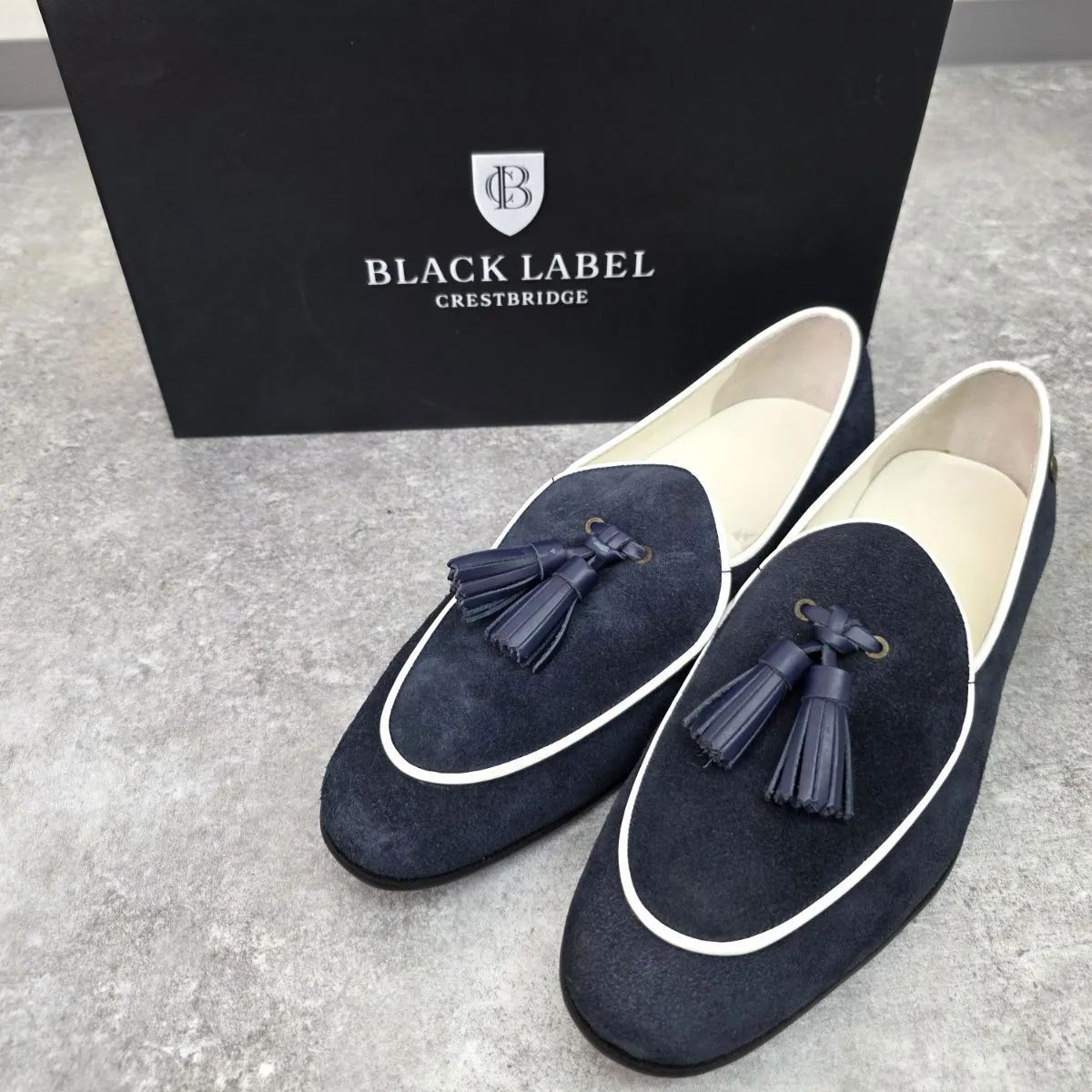 BLACK LABEL CRESTBRIDGE ブラックレーベル クレストブリッジ タッセル付き スエード ローファー シューズ ドレスシューズ 靴 メンズ ネイビー 26㎝ PAWNSHOPRiZ パウンショップリズ