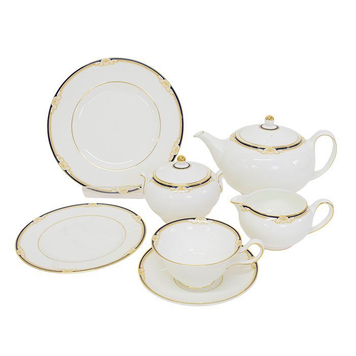 ウェッジウッド WEDGWOOD キャベンディッシュ CAVENDISH ティーセット ボーンチャイナ 陶器 金彩 食器 イギリス製 廃盤品 花柄 黒壺 ヴィンテージ ホワイト | ゴールド | ブルー 正規品 mbp12008
