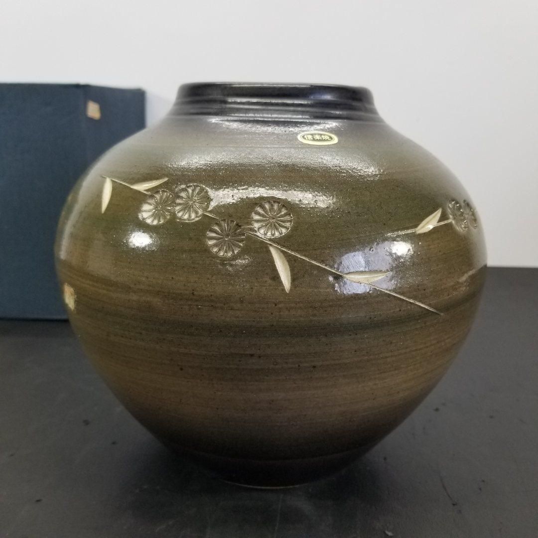 K1682【レトロ】信楽 花瓶 信楽焼き(シガラキヤキ) / 花瓶/花器/ブラウン/表面に欠けあり
