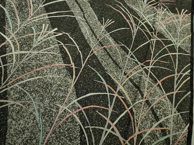 平和屋着物□極上 訪問着 無双 紗袷 紗×紗 芒 すすき 黒地 逸品