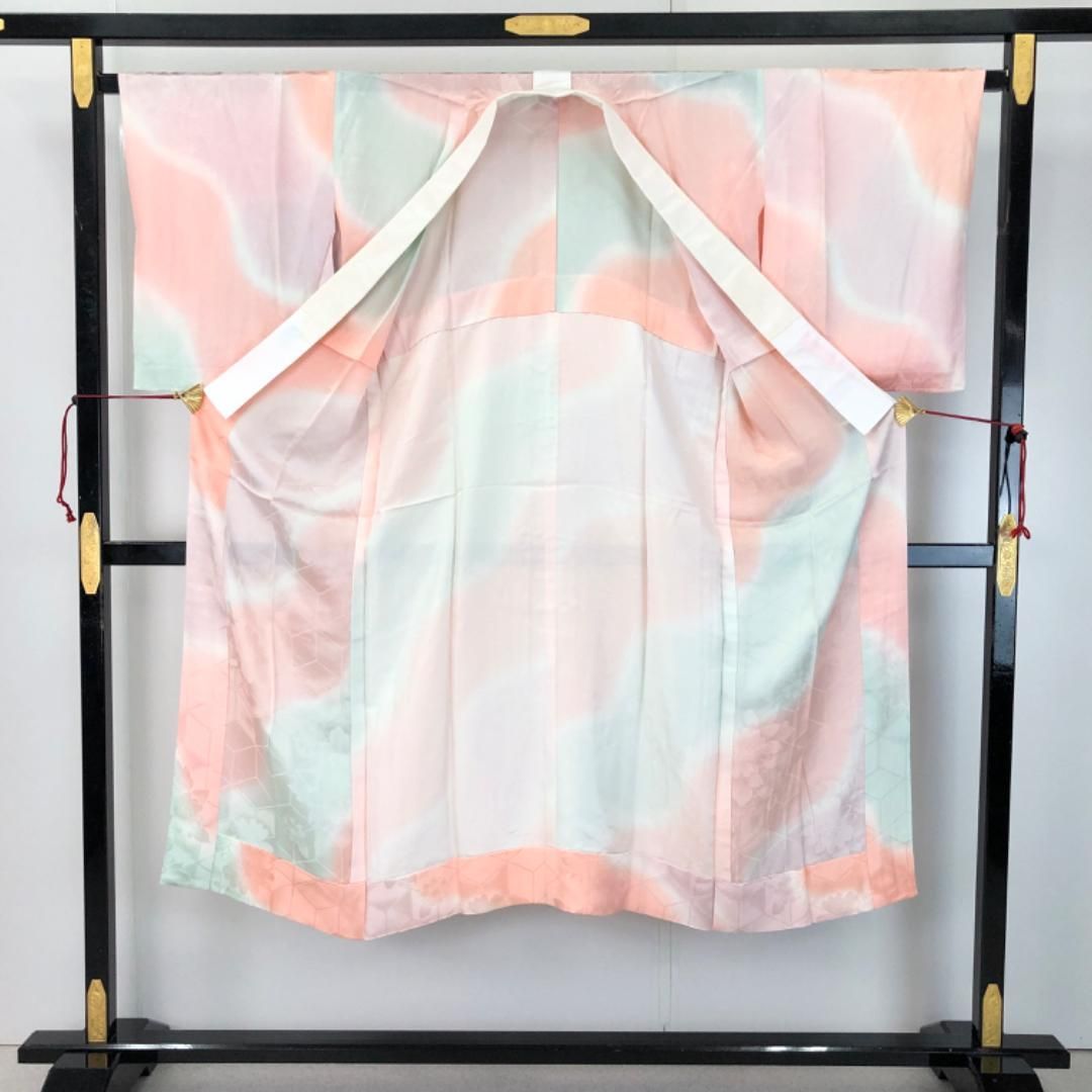 長襦袢 単衣 麻の葉 花模様 暈し 半衿付 J-353