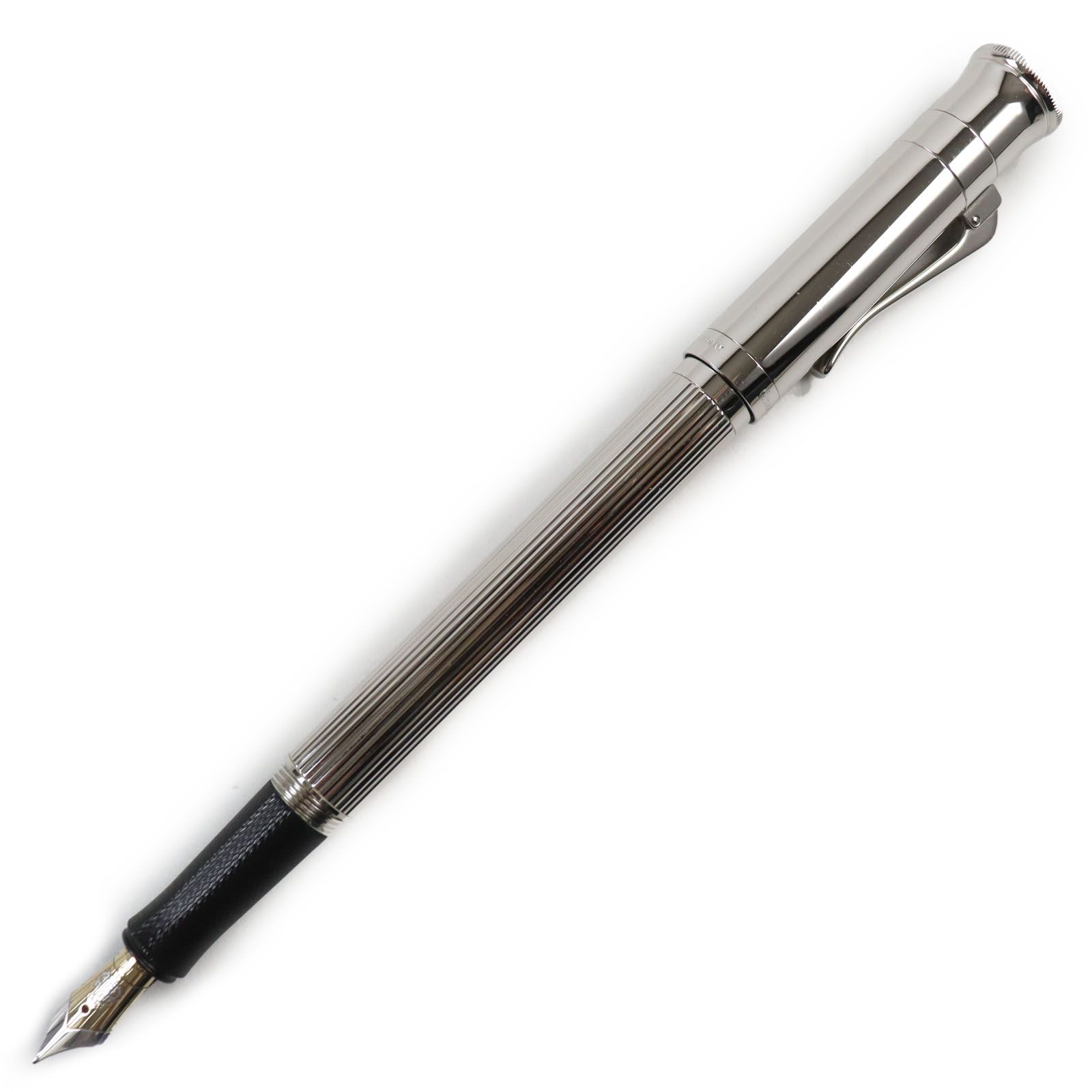●Faber-Castell ファーバーカステル 伯爵コレクション ガラフォン ペン先750 18K ロゴ刻印入り Mニブ ストライプ柄 万年筆 シルバー