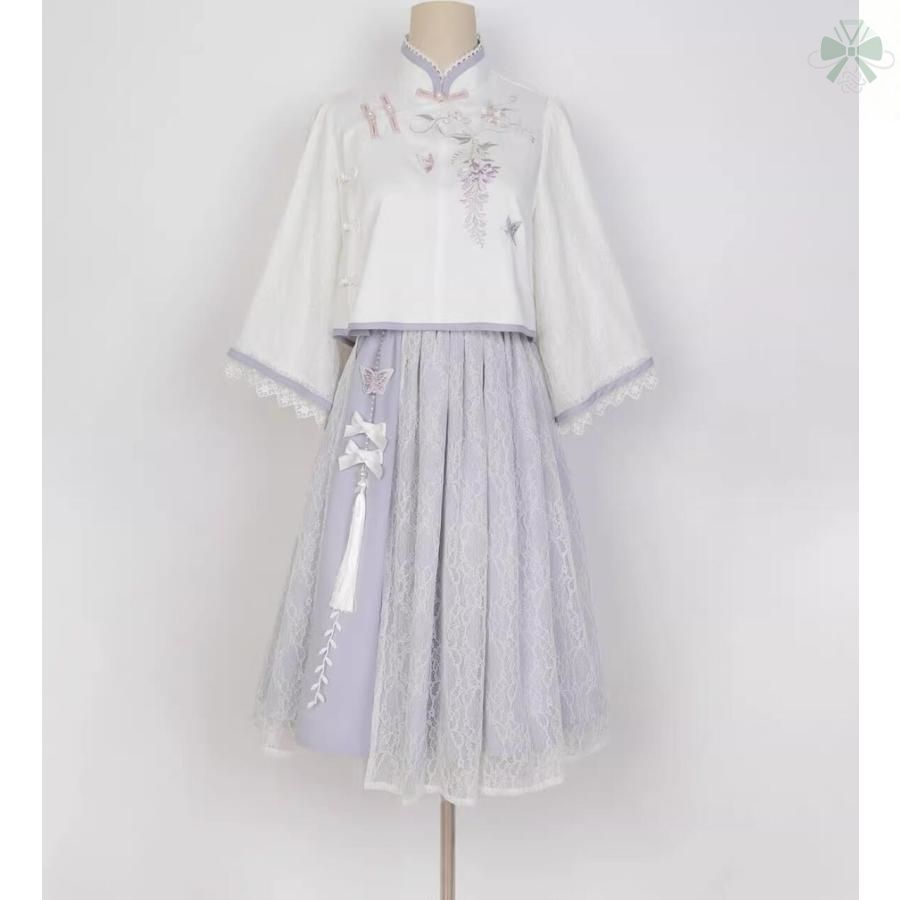 七分袖チャイナ服＋ミドル丈スカート