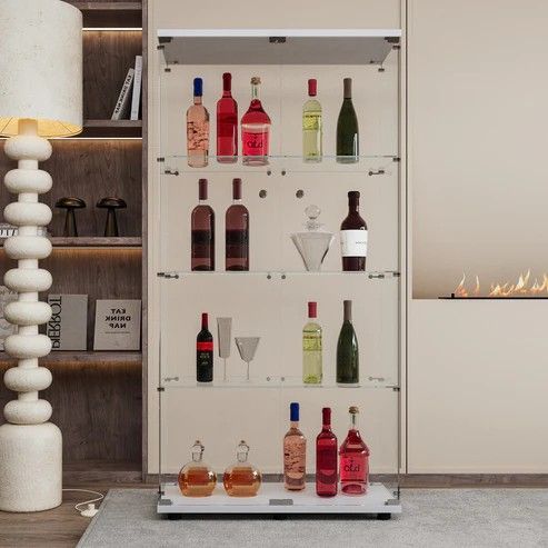 2001 両扉 ガラス ケース 4段 ホワイト 北海道 沖縄本島 沖縄の離島 その他離島へは別途配送料有り