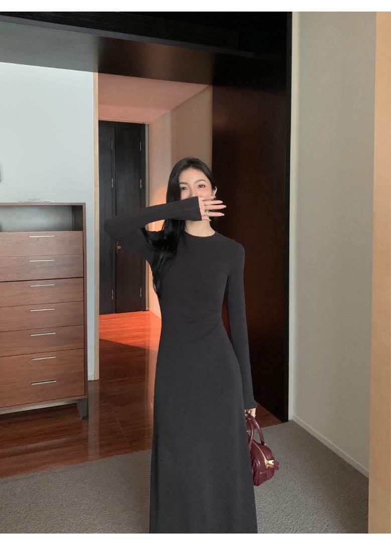 上品 春の高見えニットロングワンピース