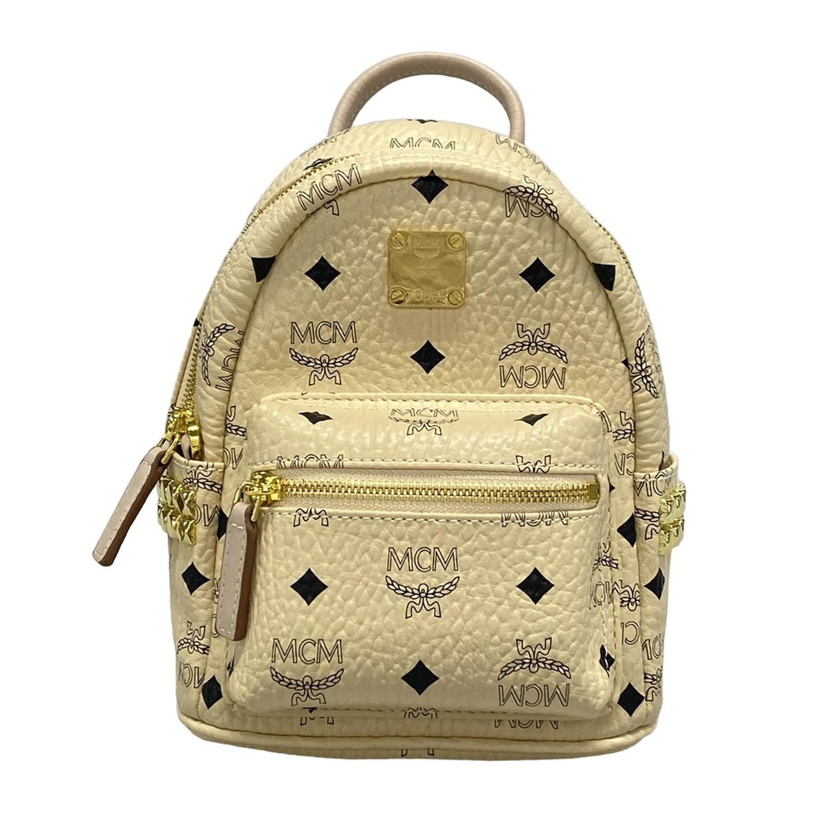 MCM エムシーエム リュックサック - 白×黒 ミニバッグ|スタッズ レザー