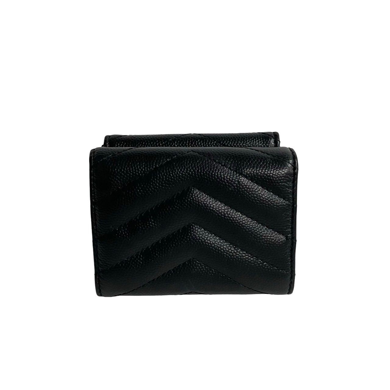 極 美品 希少品 SAINT LAURENT PARIS サンローランパリ YSL ロゴ 金具 レザー 本革 三つ折り財布 ミニ ウォレット ブラック 90424 Yves Saint Laurent（イヴ・サンローラン） 極 美品 箱 袋付き SAINT