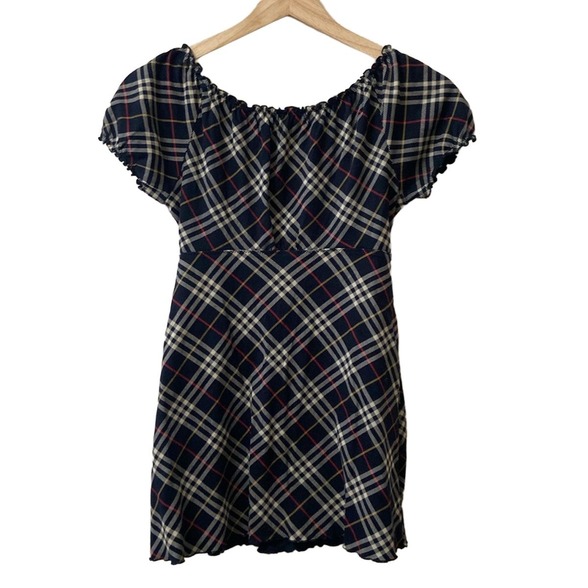 バーバリーブルーレーベル 半袖カットソー サイズ38 M レディース - ダークネイビー×ベージュ×マルチ クルーネック チェック柄 リボン