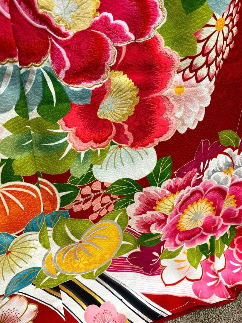 振袖 仮絵羽 金彩 銀彩 紋意匠 刺繍 舞台衣装 正絹 未仕立て品 八掛