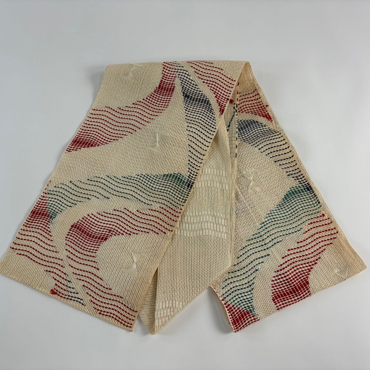 【夏物】【羅】【未着用】【美品】【正絹】手縫い仕立て　松葉仕立て名古屋帯 名古屋帯 秀品 夏帯 羅 八寸名古屋帯 松葉仕立て 幾何学