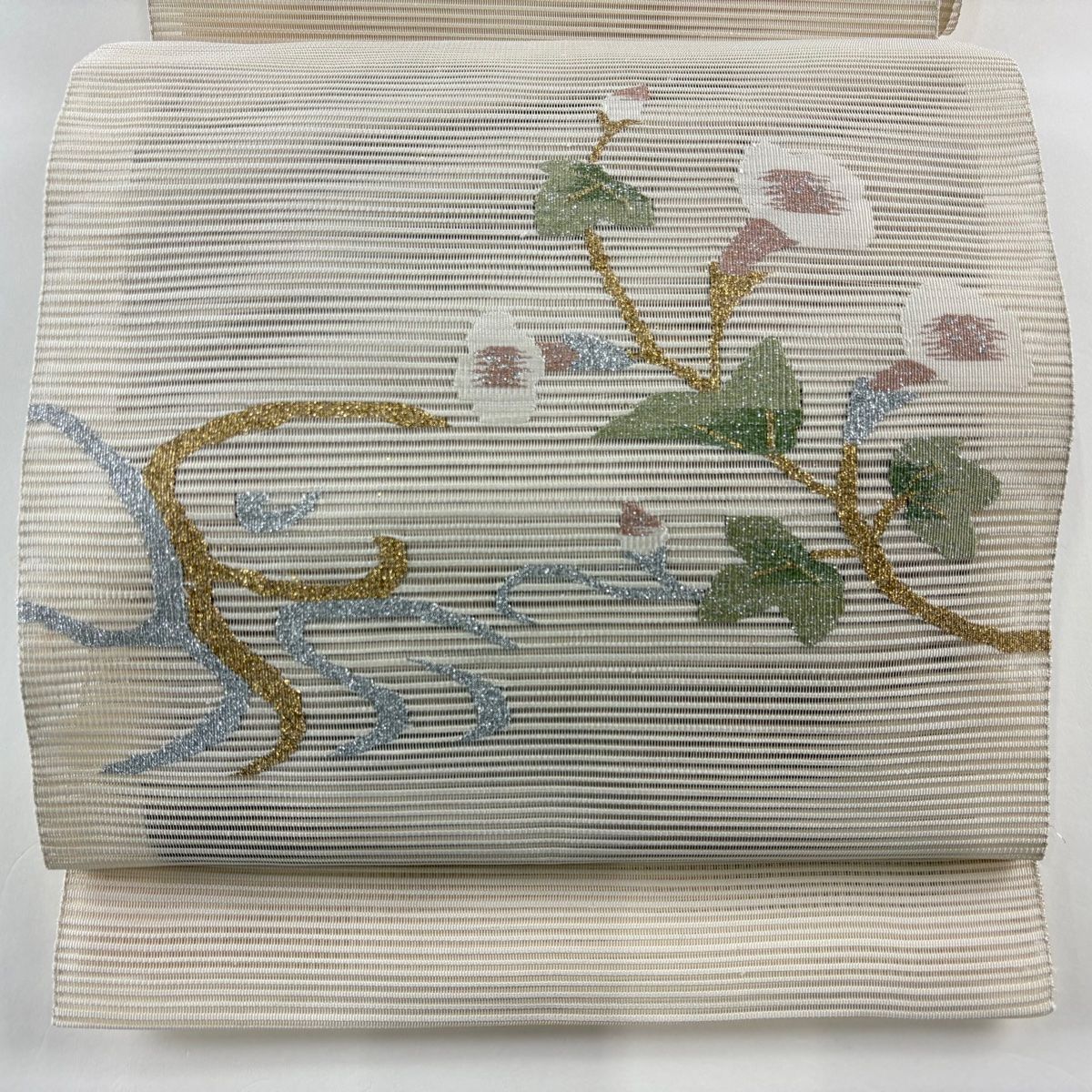 C 美品 夏物 絽綴れ織 椿の花模様 金糸 太鼓 正絹 紗 松葉仕立て名古屋帯 C 美品 夏物 絽綴れ織 椿の花模様 金糸 太鼓 正絹 紗 松葉仕立て