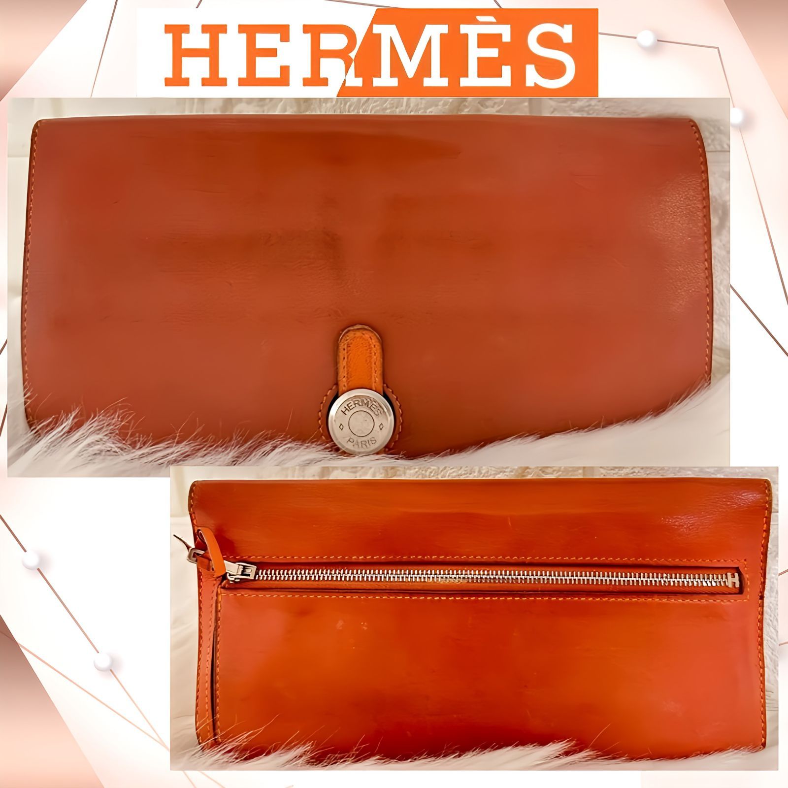 希少品 HERMES エルメス ドゴンロング 長財布 オレンジ系 希少品 HERMES エルメス ドゴンロング 長財布 オレンジ系