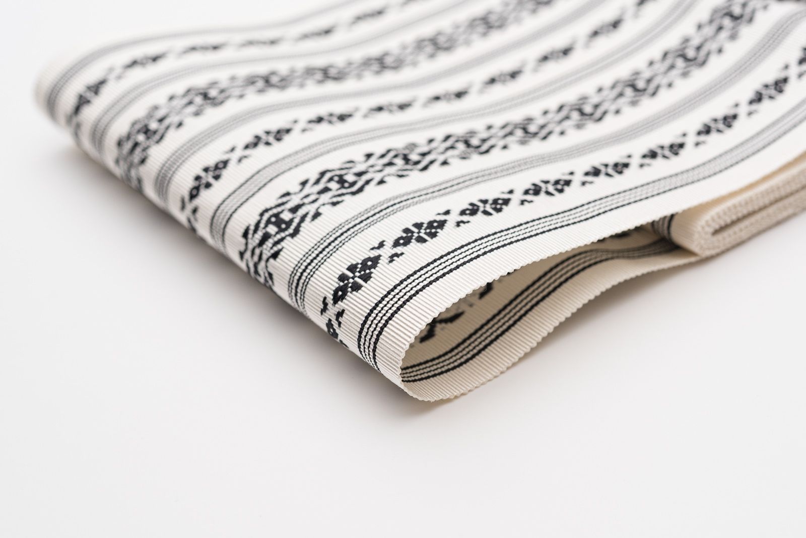  本場筑前博多半幅帯 独孤柄 白×黒 半幅帯 浴衣帯