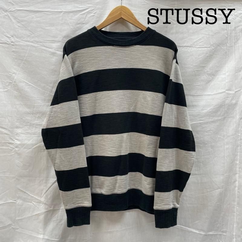 【新品】Stüssy 黒 ストライプ トレーナー XL STUSSY ステューシー トレーナー 長袖 STUSSY ボーダー柄