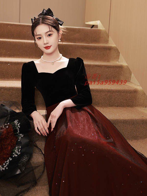 ドレス 大人 ピアノ 発表会 ロングドレス 大きいサイズ 母親 レディース 演奏会 演奏会用ドレス 袖付き 長袖 ロング黒 披露宴 結婚式 pai5a959439