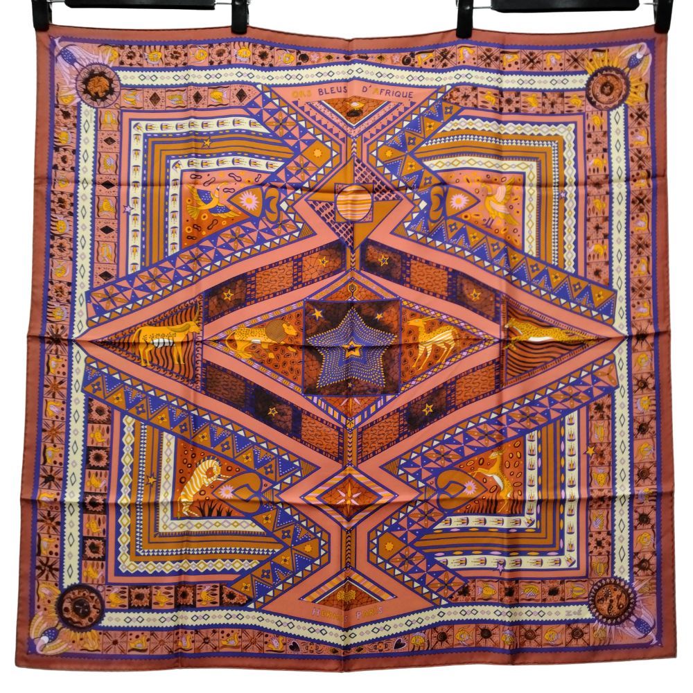 HERMES エルメス シルク スカーフ カレ90 ORS BLEUS DAFRIQUE アフリカ