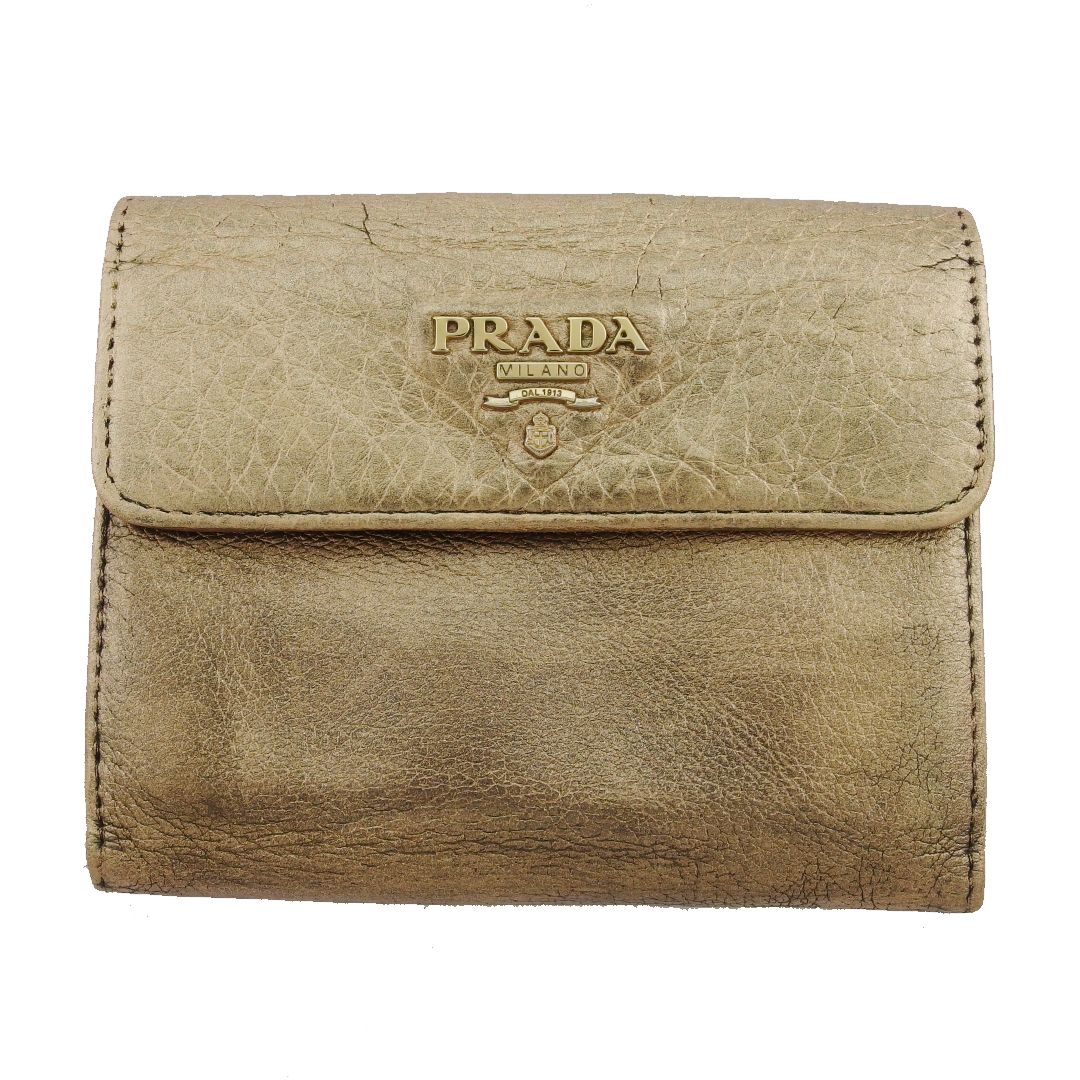 PRADA ゴールドロゴ 二つ折り財布 プラダ PRADA 二つ折り財布 ロゴ ゴールド レディース 中古