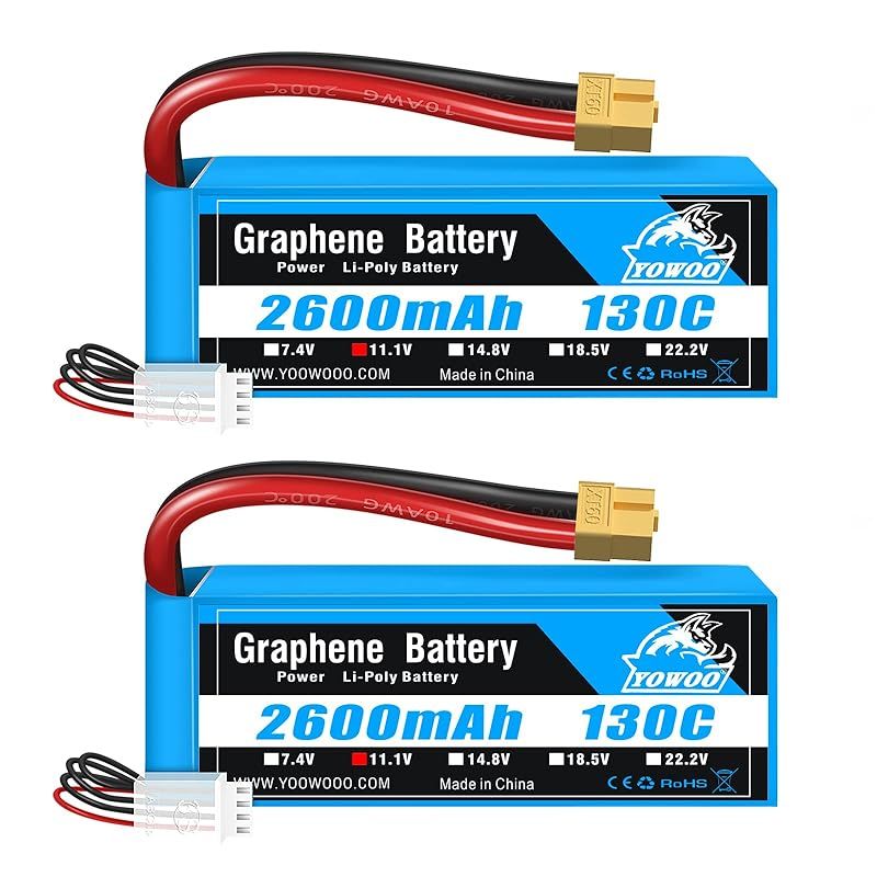 Yowoo 2パック 3S Lipo バッテリーパック2600mAh 130C 11.1V グラフェンリポバッテリー with XT60 プラグfor RCクアッドコプター飛行機車トラックボート趣味 4.72 x 1.41 x 0.98 in 8.04 oz