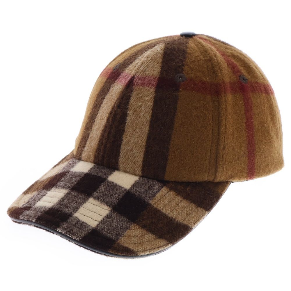 BURBERRY (バーバリー) チェック柄 ウールキャップ ブラウン 8036924
