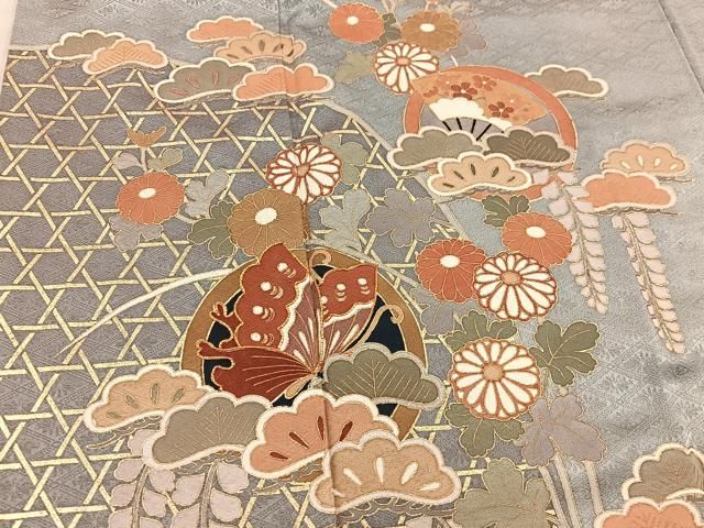 平和屋着物□訪問着 駒刺繍 花蝶丸文 金彩 正絹 逸品 BAAU5915mz