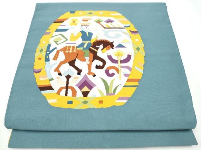 平和屋着物●爪掻き本綴れ　八寸名古屋帯　鳥　玩具文　金糸　正絹　逸品　CAAT8160hy 平和屋着物○爪掻き本綴れ 八寸名古屋帯 狩猟文 金銀糸 正絹 逸品