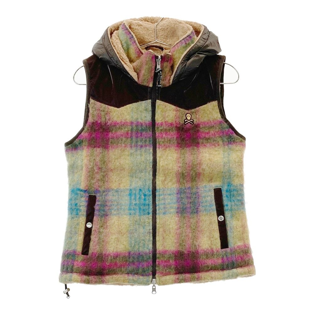 サイズ 40 MARK-LONA マークアンドロナ リバーシブル ボア ジップベスト チェック柄 ブラウン系 240101389638 ゴルフウェア レディース ストスト