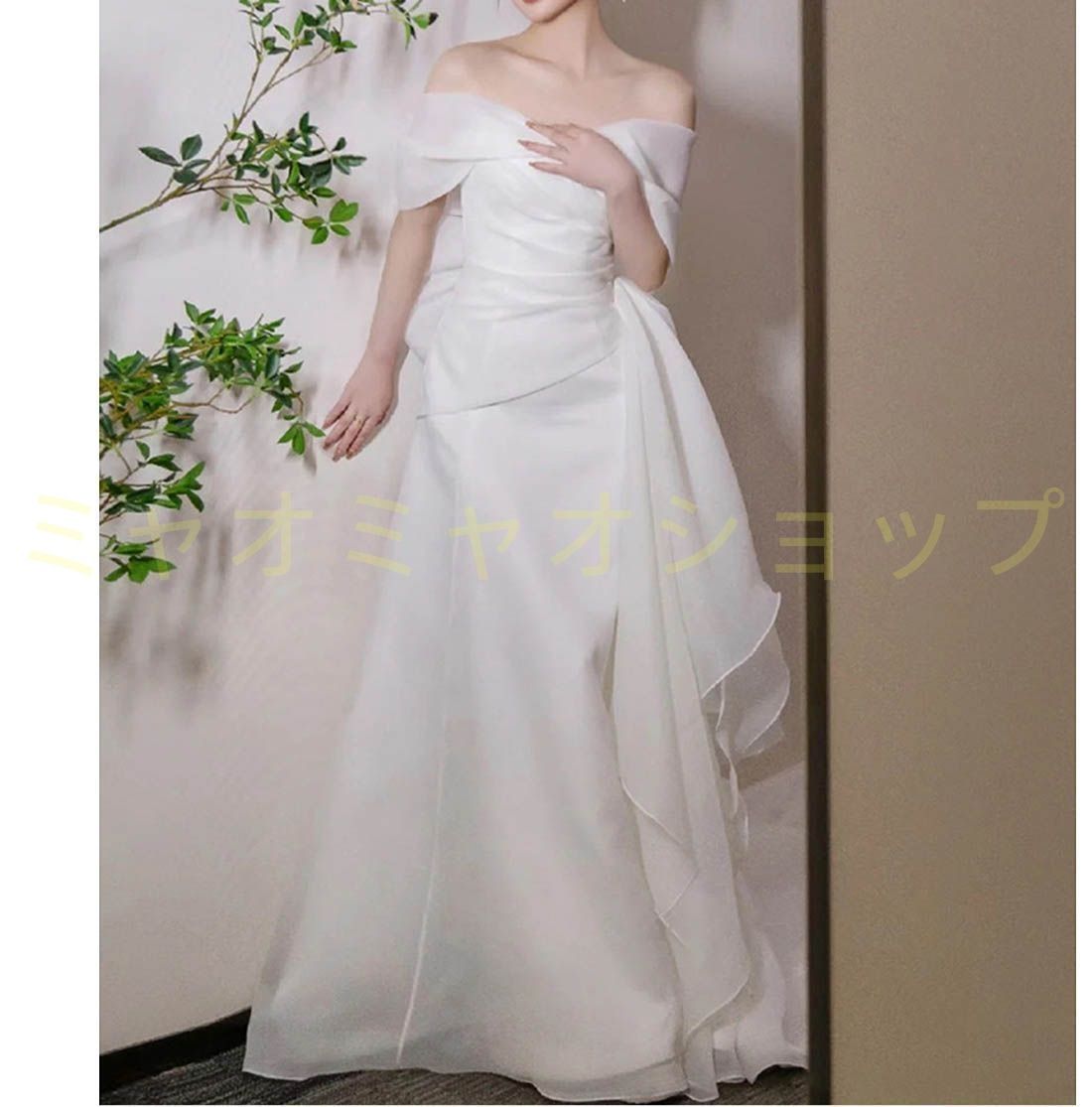 ウェディングドレス 花嫁 二次会 ウエディングドレス 結婚式 ロングドレス Aライン チュール オフショルダー トレーン シフォン リボン 挙式 披露宴 ブライダル 大人 1096