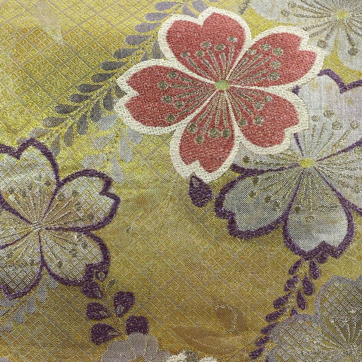 A9 未使用　袋帯 美品 秀品 辻が花柄 桜 箔 金色 六通 正絹 裏地金通 A9 未使用 袋帯 美品 秀品 辻が花柄 桜 箔 金色 六通 正絹 裏地