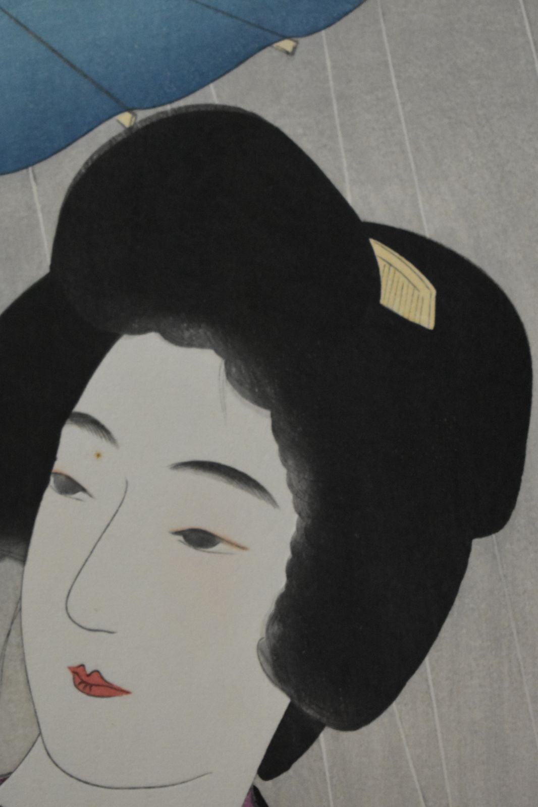 伊東深水 木版画「時雨」昭和二年制作 額付き ☆木版画/伊東深水/版画