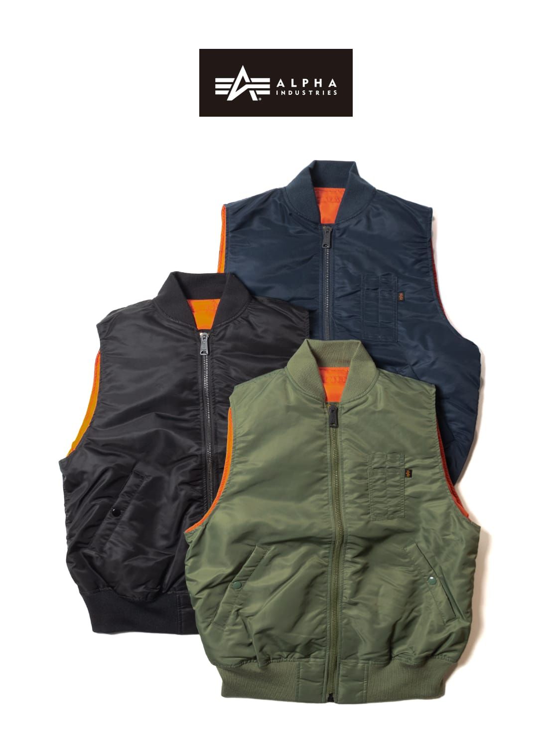 alpha ベストタイプ　MA-1 フライトジャケット ALPHA(アルファ)MA-1 DOWN VEST ダウンベスト フライト