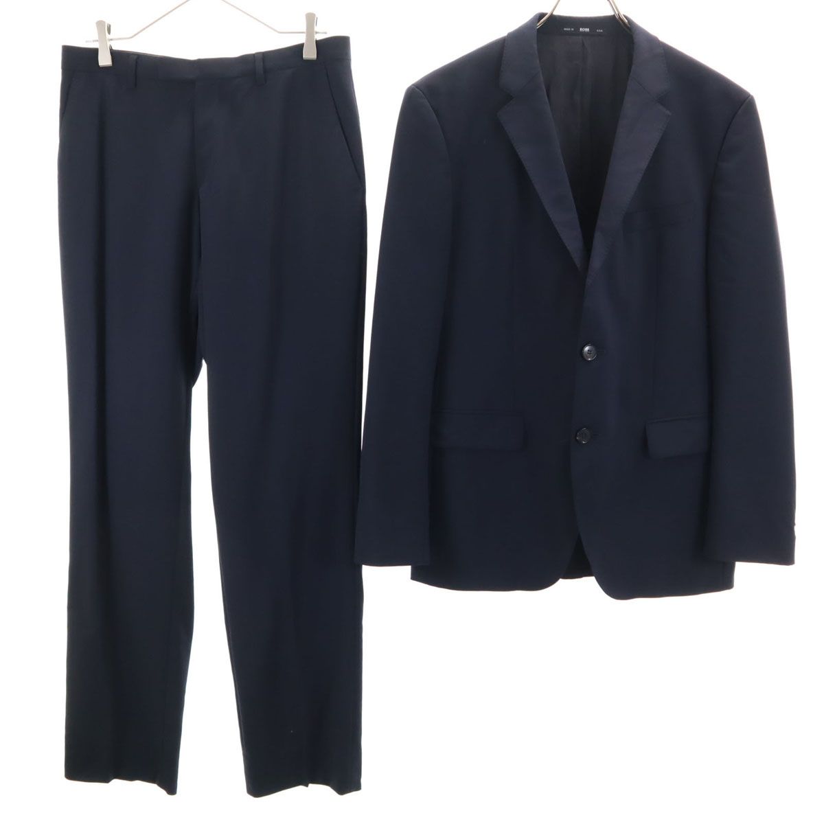 HUGO BOSS ヒューゴボス ウール スーツ 上下 セットアップ 38R ネイビー メンズ 古着