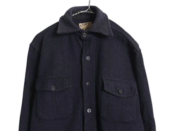 なクーポン配布中! 60s MELTON CPO 長袖 ウール シャツ メンズ M 程| ヴィンテージ ジャケット 長袖シャツ ヘビーウェイト アンカーボタン ポケット付き 無地