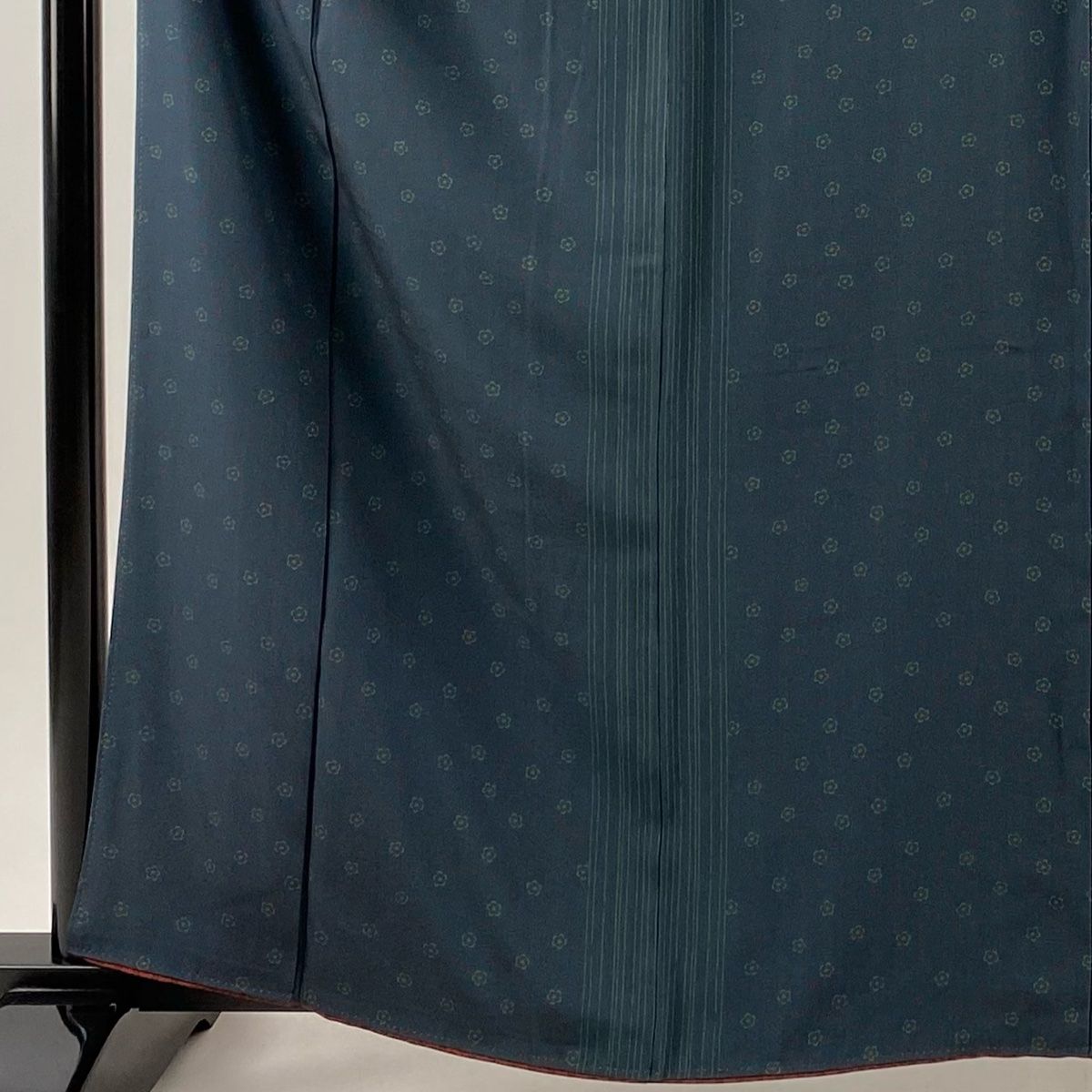 小紋 身丈161cm 裄丈64.5cm M 袷 花唐草 竹島 深緑 正絹 秀品