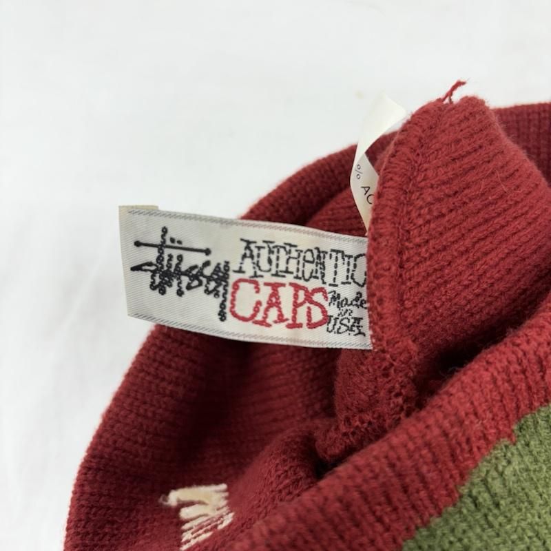 90s OLD STUSSY ボーダー ビーニー ニット帽 白タグ USA製