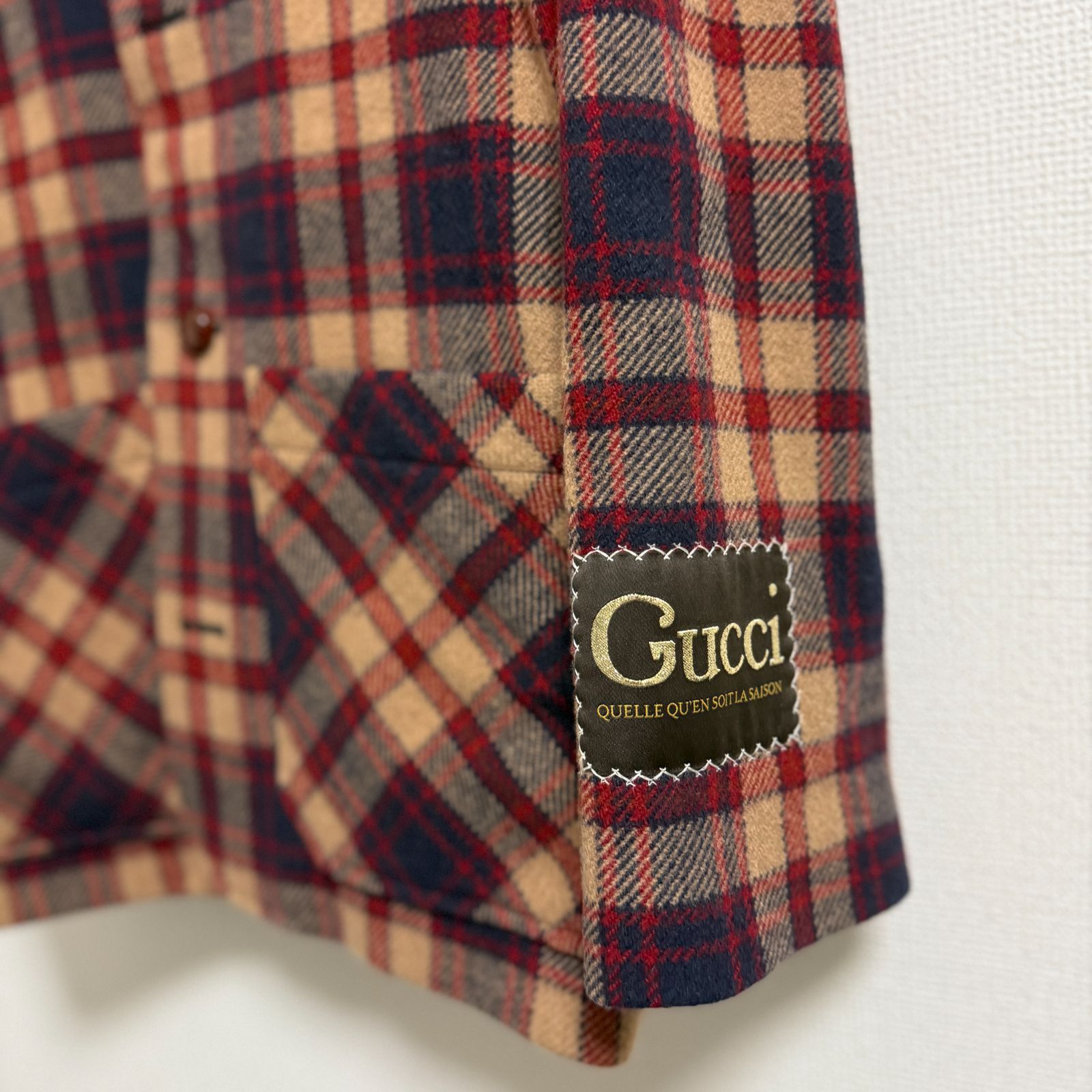 美品】グッチ GUCCI チェック柄 ウール混 コットン切替 ジャケット