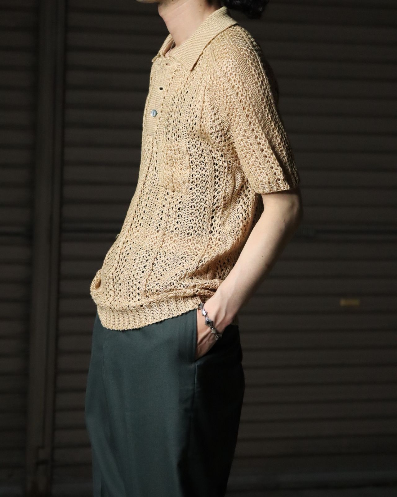 zakkuri mesh s/s knit polo 90s 00s ざっくり編み メッシュ テープ 