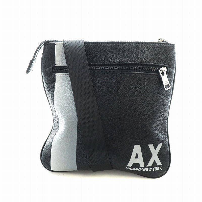 アルマーニエクスチェンジ A|X ARMANI EXCHANGE ショルダーバッグ 斜め掛け レザー シボ革 ストライプ ロゴ 黒 ブラック GY11 |MQ