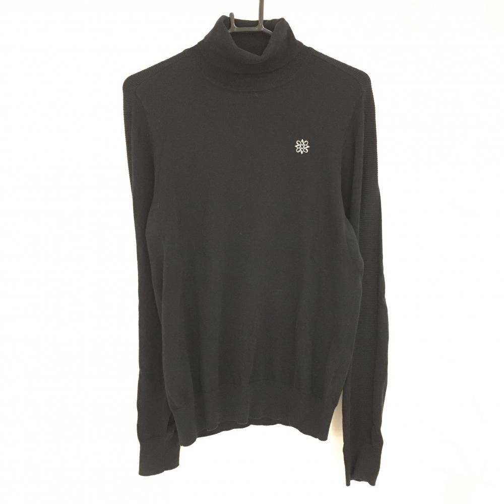 セントアンドリュース タートルネックセーター 黒 ロゴ白 コットン混
