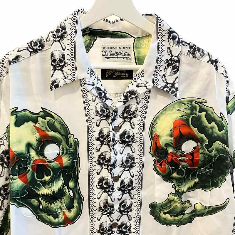 中古】未使用品 ワコマリア WACKO MARIA タグ付き 22SS 56Tattoo Studio みにくい HAWAIIAN SHIRT  タトゥースタジオ アロハシャツ 半袖 スカル 56TS-WM-HI06 オープンカラー GUILTY PARTIESL 白 ホワイト X メンズ  【ベクトル 古着】 240719