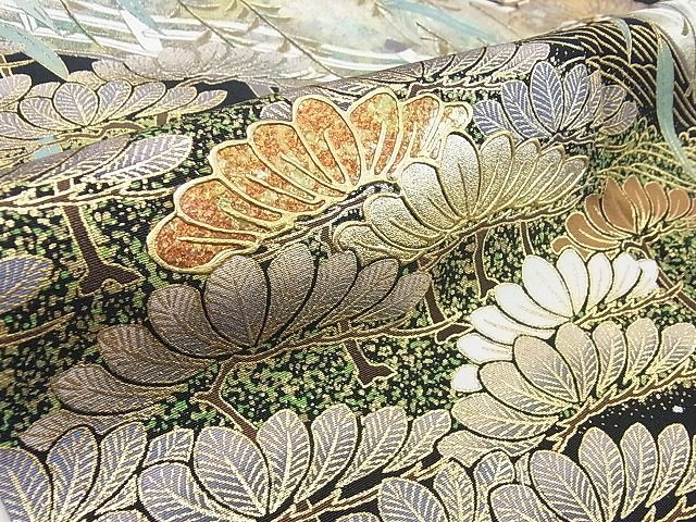 平和屋着物□豪華黒留袖 駒刺繍 松竹梅 エ霞地紙花文 金糸 金彩