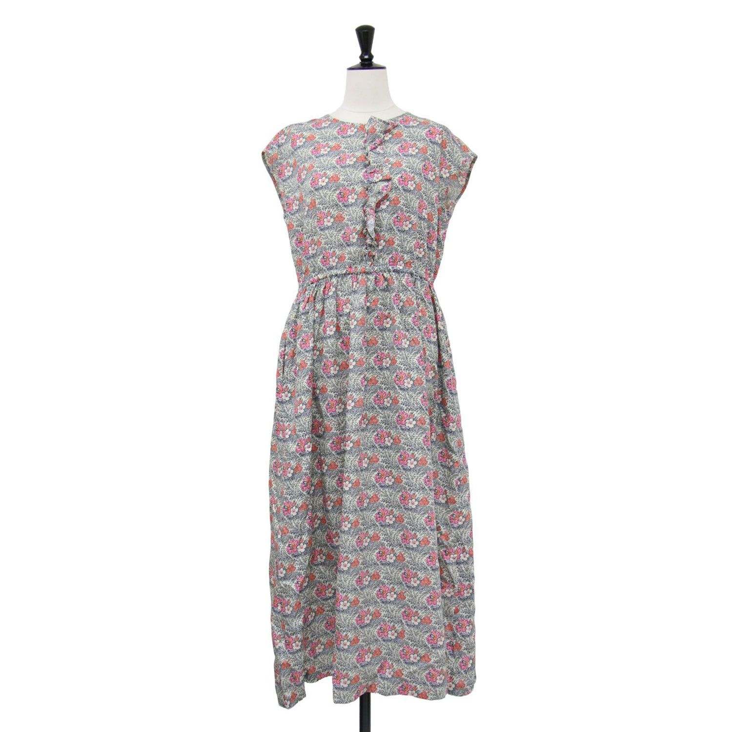 SOULEIADO ソレイアード ワンピース ライトベージュ系 サイズ:34(7号) | 25春夏 レーヨン プリント アシンメトリー フリル ワンピース | ロング フレンチスリーブ クルーネック フレア | トップス ドレス | 日本製【レディース】【中古】【K4541】 SOULEIADO ソレイアード ワンピース ライトベージュ系 サイズ:34(7号