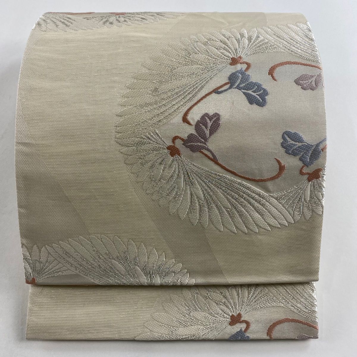 袋帯 秀品 夏帯 幾何学模様 銀糸 箔 クリーム 六通 正絹 【】 【公式通販】