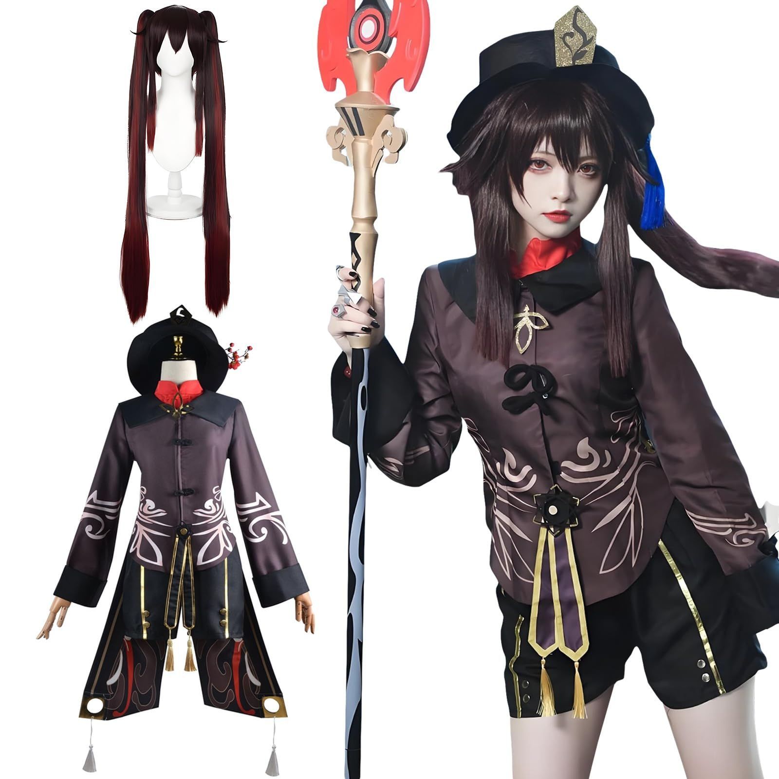 三分妄想 原神 コスプレ 胡桃 残雪に咲く紅 海灯祭 ウィッグ