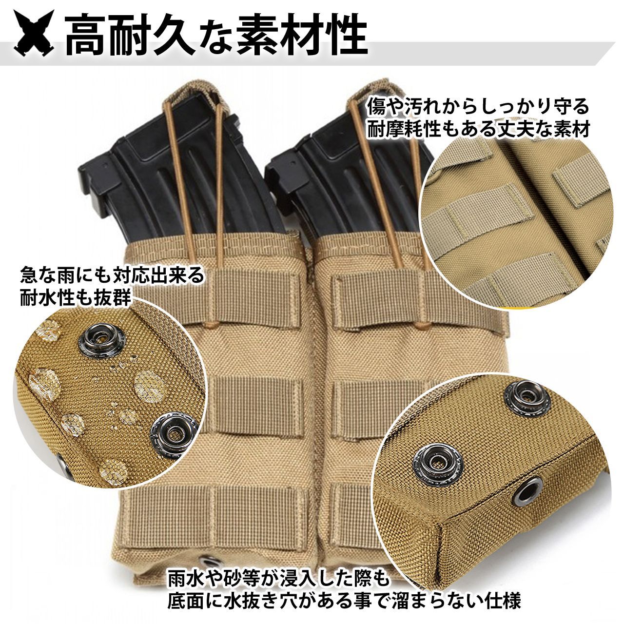 サバゲー マガジンポーチ M4 M16 AK AR 対応 ダブル (グリーン)