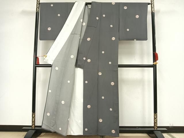 平和屋着物▽上質な小紋 単衣 雪輪文 正絹 逸品 AAAZ1508fy