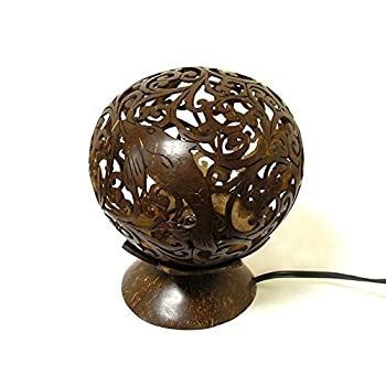 【中古】【輸入品・未使用】ココナッツ の アートランプ 丸型 イルカ・唐草模様 [直径約15cm] テーブルランプ フロアーライト フットライト アジアン バリ タイ 雑貨 インテ